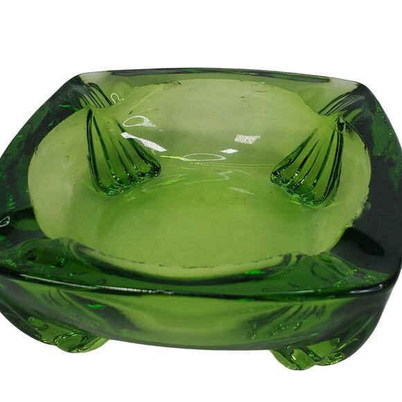 Vtg Anchor Hocking Emerald Green Glass Small Square Ashtray Retro MCM - Picture 4 of 7